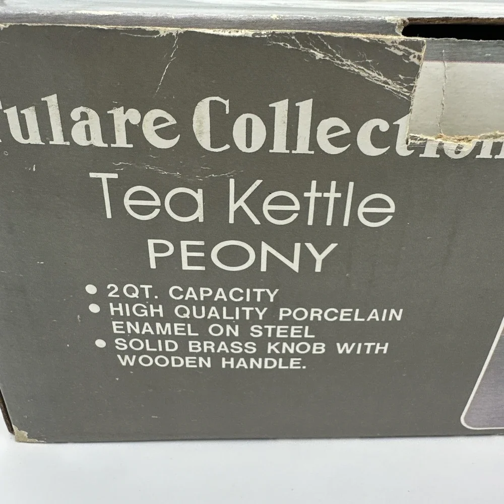 Vintage Tulare Collection Enamel Tea Kettle Pink Peony Floral Water Pot NIB